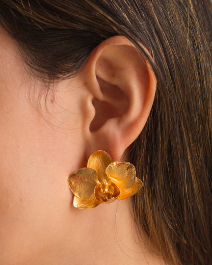 Elegant Phalaenopsis Baby Orchid Stud Earrings in 24K Gold Plating, embodying nature's timeless beauty