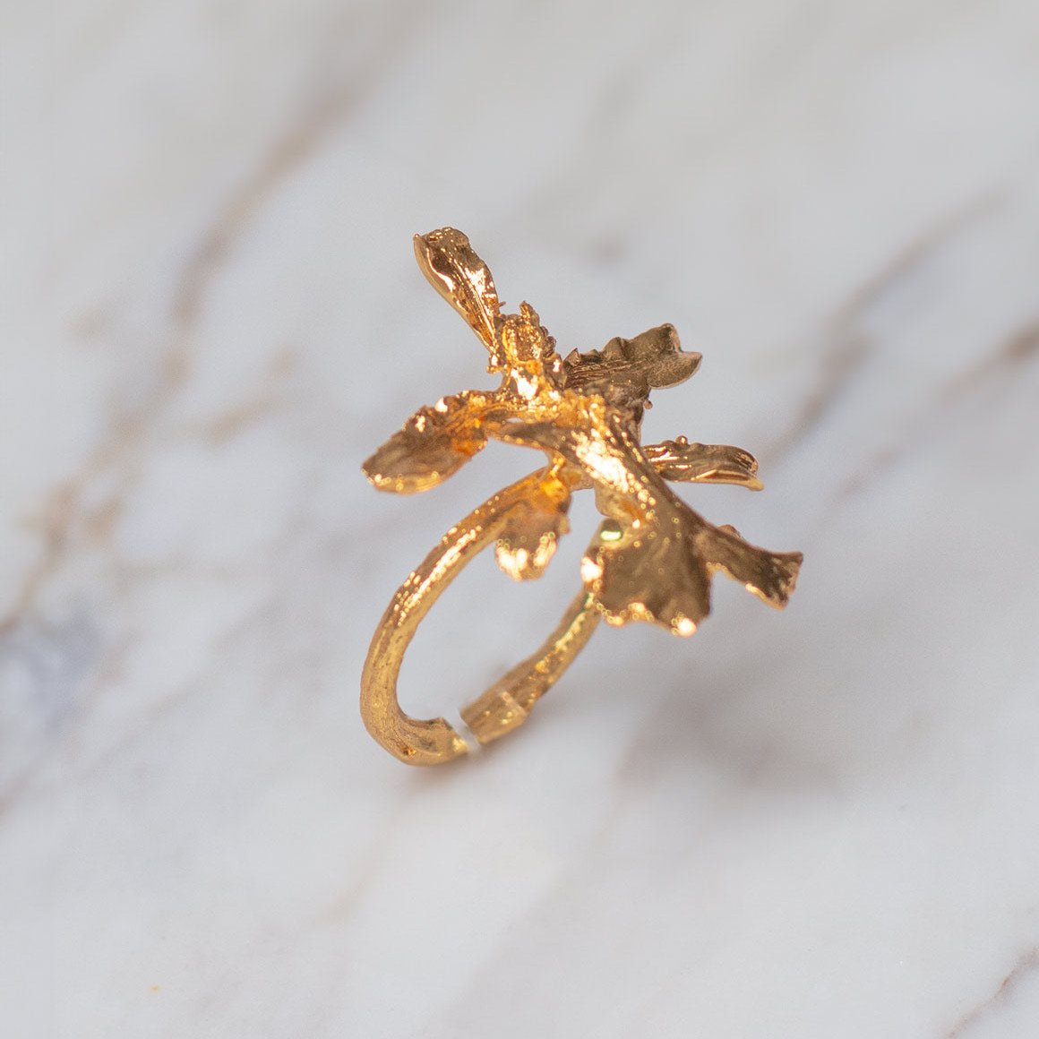 Elegant Oncidium Orchid Ring plated in 24K gold, symbolizing the vitality and exuberance of nature.