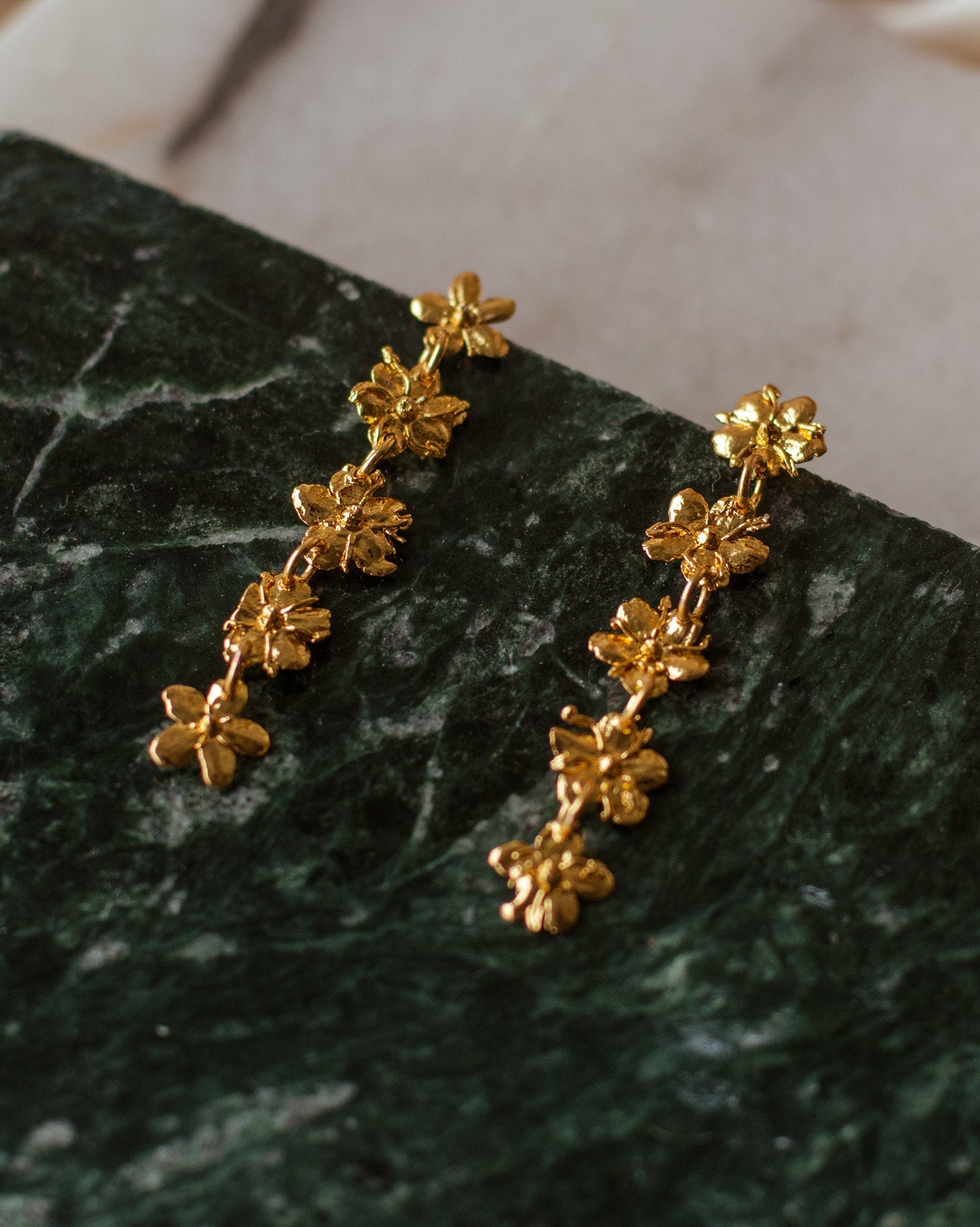 Elegant Five Elderflower Earrings in 24K gold plating, a celebration of natural beauty and delicacy in a timeless design